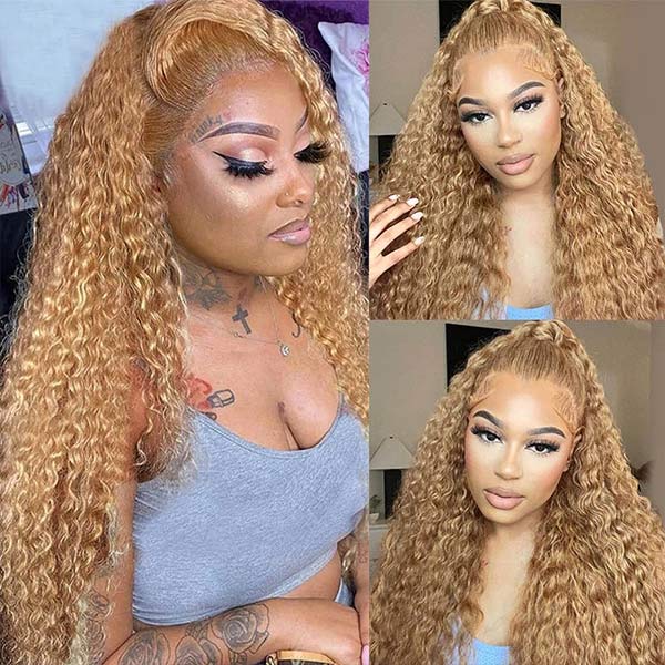 Honey Blonde 13x4 HD Transparent Lace Front Wig - #27 Blonde Human Hair Frontal Wig - 14 / Straight / 150% - Lyvelle