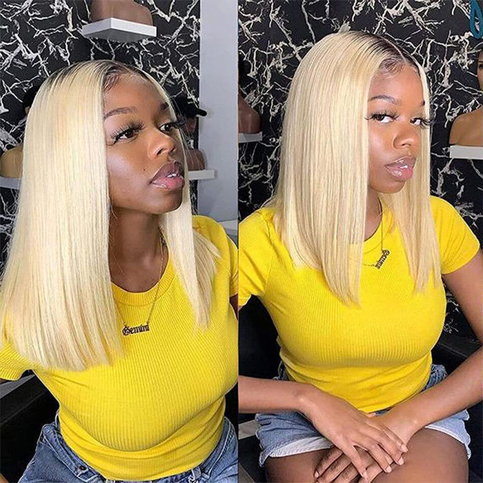 Ombre 613 Blonde Straight Bob Lace Front Wig - 13x4 Human Hair Wig for Women - 10 / T1B/613 / 150% - Lyvelle