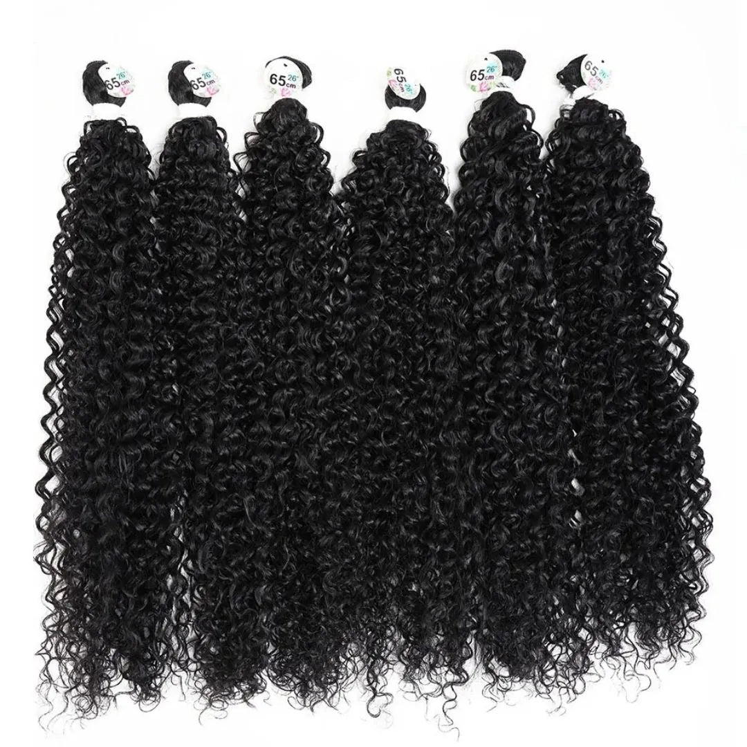 Synthetic Jerry Curl Hair Extensions – Kinky Curly, Heat-Resistant, 26-28 Inch - 26" / Natural Black - 1B / 3 Pcs - Lyvelle