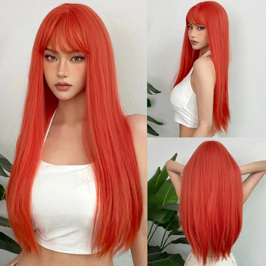 Long Wavy Synthetic Wig with Bangs – Vibrant Colored Styles