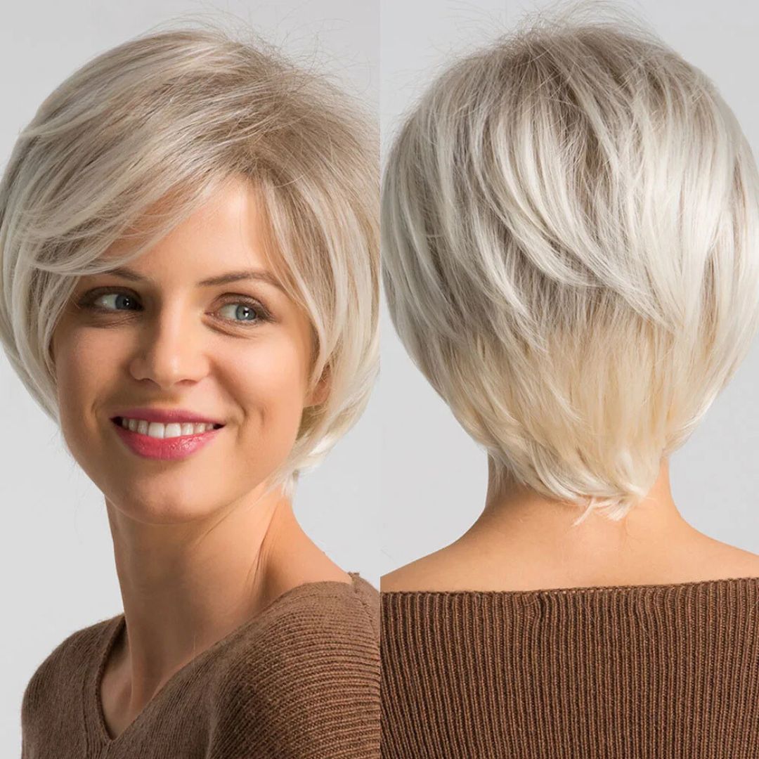 Stunning Ombre Blonde Pixie Cut Synthetic Wig with Bangs - Ash Blonde - Lyvelle