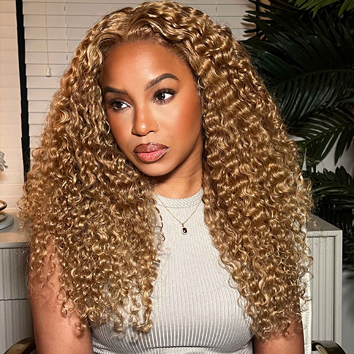 Blonde Curly Wig #27 - Pre-Plucked 13x4 HD Lace Frontal Wig in 100% Human Hair for Women - 14 / 13x4 Lace / 150% - Lyvelle