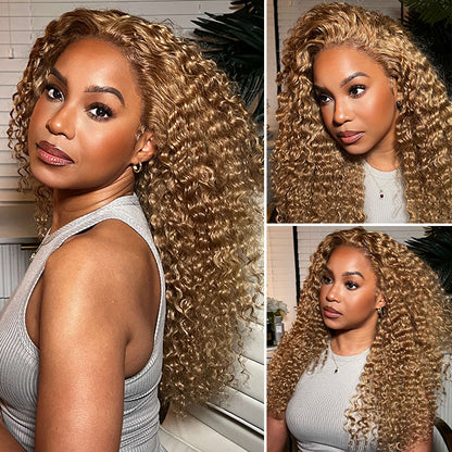 Blonde Curly Wig #27 - Pre-Plucked 13x4 HD Lace Frontal Wig in 100% Human Hair for Women - 14 / 13x4 Lace / 150% - Lyvelle