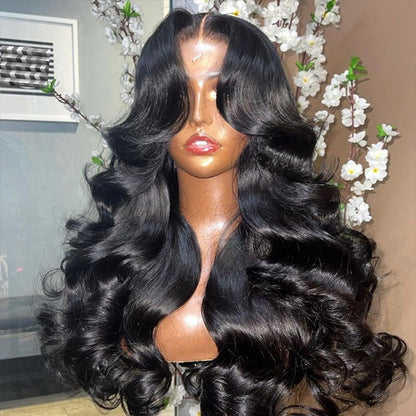 HD Lace Human Hair Wigs with Curtain Bangs and Body Wave - 13x4/13x6 Glueless Design with Pre-Bleached Knots - 16 / 5x5 Pre Cut Lace / 150% - Lyvelle