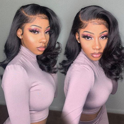 Pre-Plucked 13x4 Lace Front Human Hair Wig - Short Bob with Body Wave Style - 10 / 13x4 Lace / 150% - Lyvelle