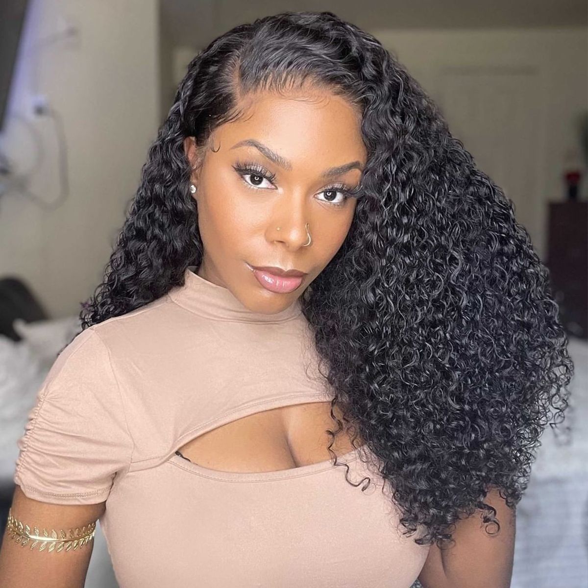 180% Density Curly Lace Front Wig - 13x4 HD Lace Frontal C-Part Long Hairstyle - 16 / Left C Part / 13x4 Lace 180% - Lyvelle