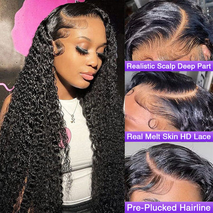 180% Density Curly Lace Front Wig - 13x4 HD Lace Frontal C-Part Long Hairstyle - 16 / Left C Part / 13x4 Lace 180% - Lyvelle