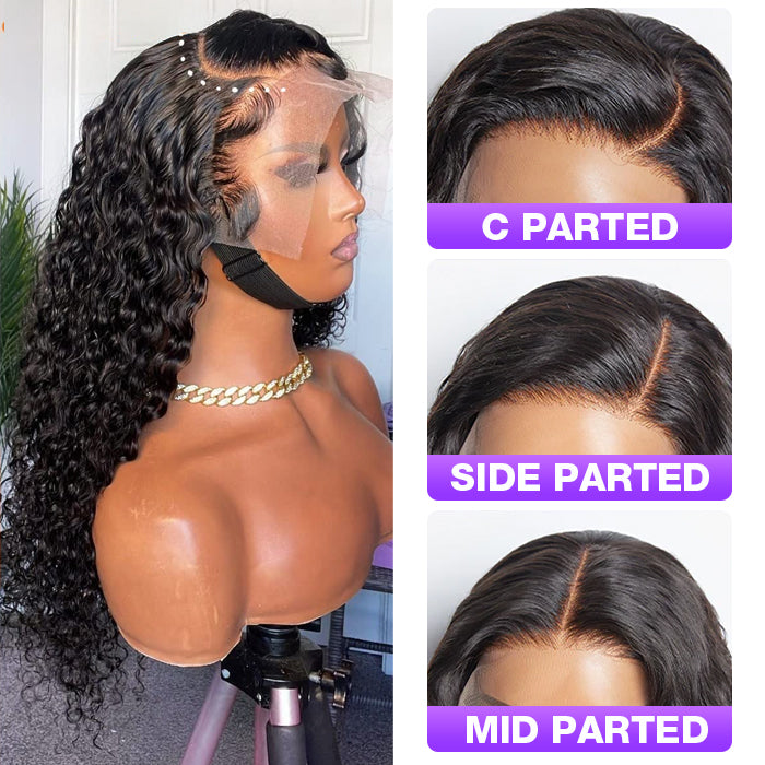 13x4 Lace Front Deep Wave HD Human Hair Wig with Pre-Plucked Hairline - Long C Part Style - 16 / Left C Part / 13x4 Lace 180% - Lyvelle