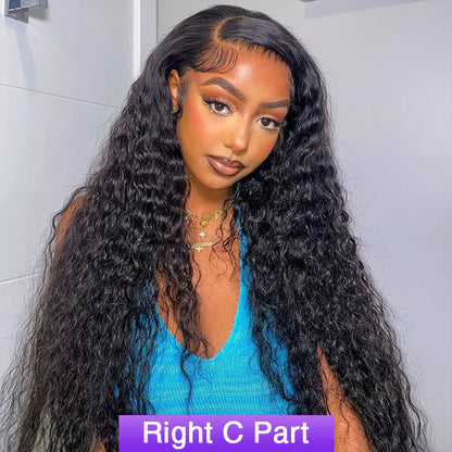 100% Human Hair Glueless Water Wave 13x4 HD Lace C Part Long Wig - 16 / Left C Part / 13x4 Lace 180% - Lyvelle