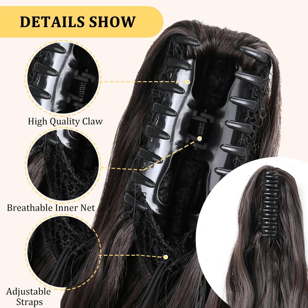 24-Inch Long Wavy Claw Clip Ponytail Extension - 24" / Body Wave / 1B - Lyvelle