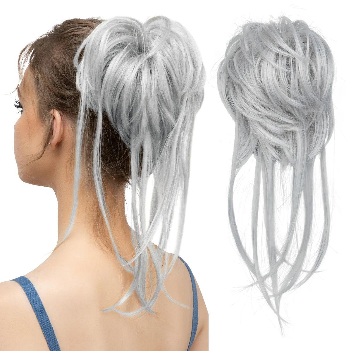 Curly Chignon Hair Bun - 12" / Light Silver Grey - Lyvelle