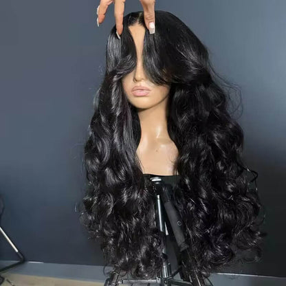 13x6 Lace Frontal Loose Body Wave Wig with Curtain Bangs - Pre-Styled, Human Hair, Pre-Bleached Brazilian Wig for Women - 14 / 13x6 Lace / 150% - Lyvelle