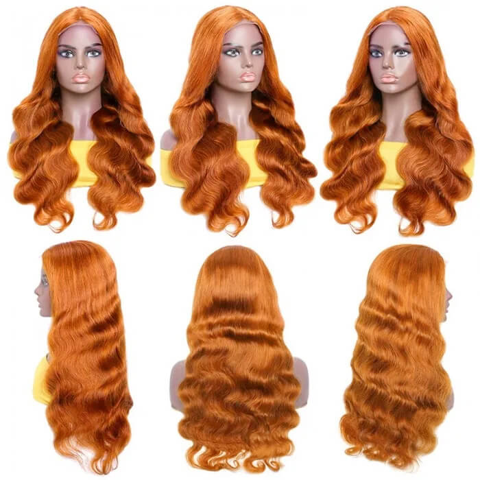 Orange Ginger 13x4/13x6 HD Lace Front Wig - Straight & Body Wave Pre-Colored Human Hair - 16 / 13x4 Lace / Straight-150% - Lyvelle