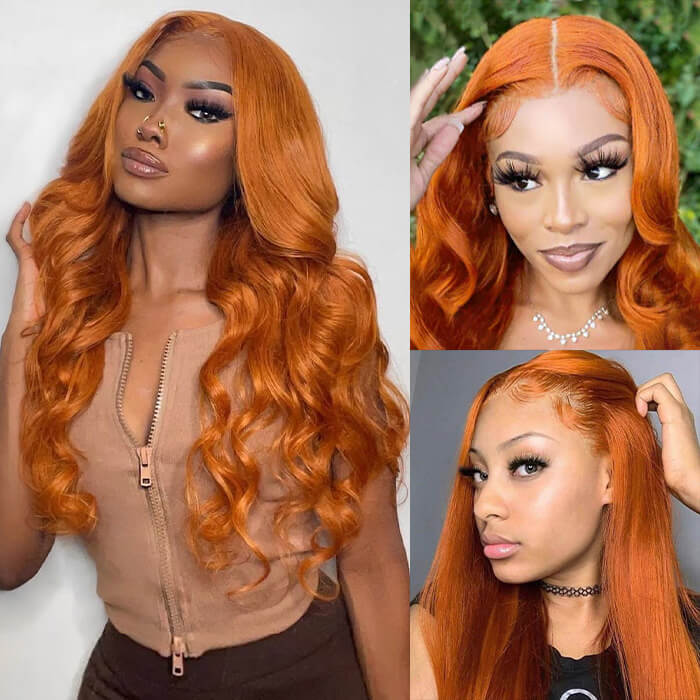 Orange Ginger 13x4/13x6 HD Lace Front Wig - Straight & Body Wave Pre-Colored Human Hair - 16 / 13x4 Lace / Straight-150% - Lyvelle