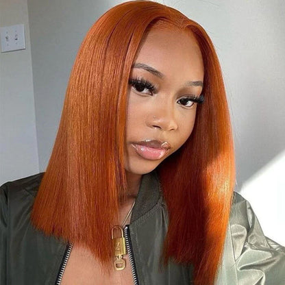 Orange Ginger 13x4 Lace Front Bob Wig - Remy Human Hair, Short Style with Baby Hair, 150% Density, Pre-Plucked for Black Women - 10 / 13x4 Lace / 150% - Lyvelle