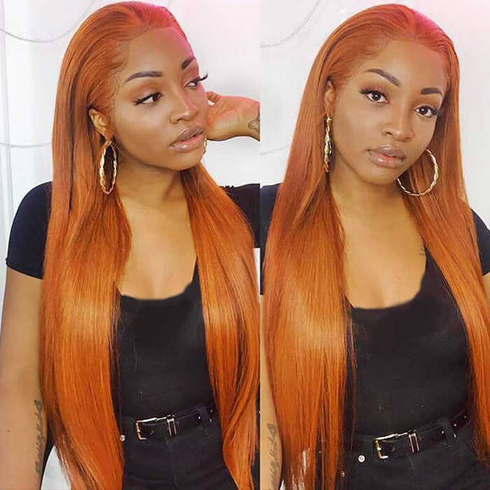 Orange Ginger 13x4/13x6 HD Lace Front Wig - Straight & Body Wave Pre-Colored Human Hair - 16 / 13x4 Lace / Straight-150% - Lyvelle