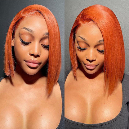 Orange Ginger 13x4 Lace Front Bob Wig - Remy Human Hair, Short Style with Baby Hair, 150% Density, Pre-Plucked for Black Women - 10 / 13x4 Lace / 150% - Lyvelle