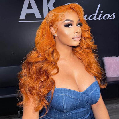 Orange Ginger 13x4/13x6 HD Lace Front Wig - Straight & Body Wave Pre-Colored Human Hair - 16 / 13x4 Lace / Straight-150% - Lyvelle