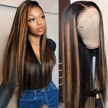 Pre-Plucked HD Lace Frontal Wig - 1B/30 Balayage Highlights, Straight Human Hair - 16 / 4x4 Lace / 150% - Lyvelle