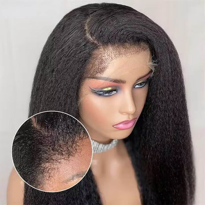 4C Edges Kinky Straight 360 Transparent Glueless Wig with Curly Baby Hairline - 8x5 Size - 16 / 5x5 HD Lace / 150% - Lyvelle