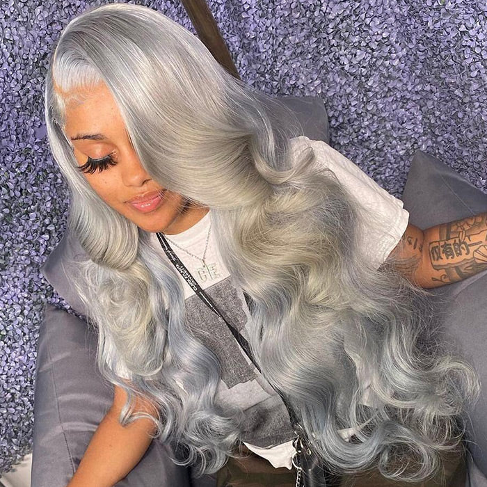 Grey 13x4 HD Lace Frontal Human Hair Wig for Women - Colored Elegance - 12 / 150% / Straight - Lyvelle