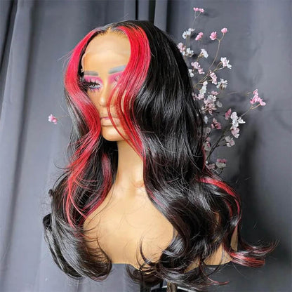 13x4 HD Lace Wig with Body Wave and Blonde/Red/Green Skunk Stripe Highlights - 18 / 150% / 613 - Lyvelle