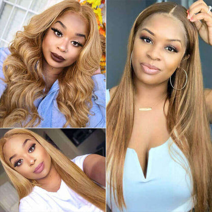 Honey Blonde 13x4 HD Transparent Lace Front Wig - #27 Blonde Human Hair Frontal Wig - 14 / Straight / 150% - Lyvelle