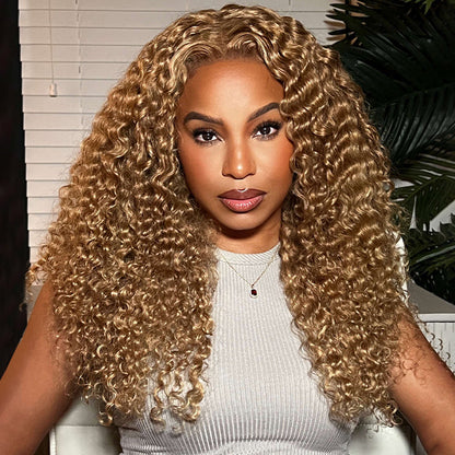 Blonde Curly Wig #27 - Pre-Plucked 13x4 HD Lace Frontal Wig in 100% Human Hair for Women - 14 / 13x4 Lace / 150% - Lyvelle