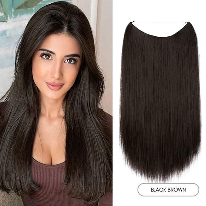 Natural Wavy Wire Hair Extensions - 14" / Natural Wavy / Black Brown - Lyvelle