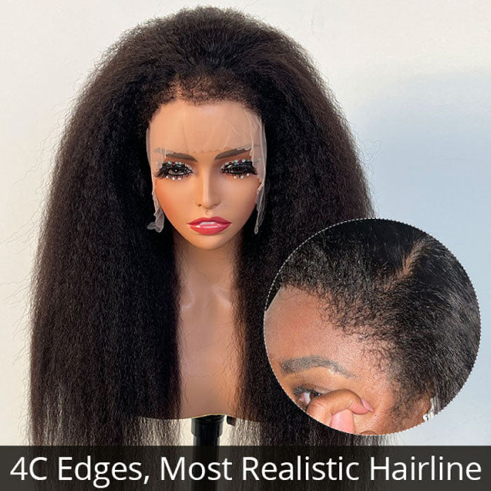 4C Edges Kinky Straight 360 Transparent Glueless Wig with Curly Baby Hairline - 8x5 Size - 16 / 5x5 HD Lace / 150% - Lyvelle