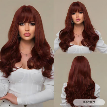 Long Ombre Wavy Wig with Bangs – Heat-Resistant Style - 26"+ / Natural Wavy / BL802901 - Lyvelle