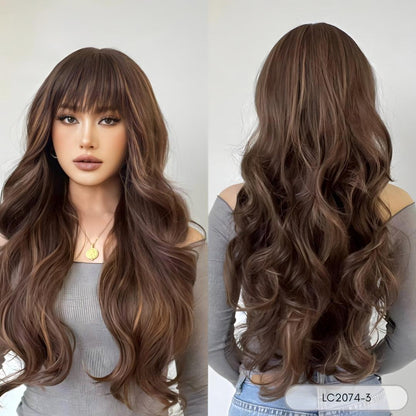 Long Ombre Wavy Wig with Bangs – Heat-Resistant Style - 26"+ / Natural Wavy / LC2074-3 - Lyvelle