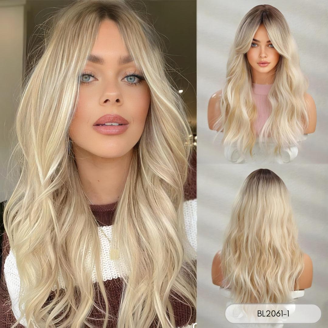 Long Ombre Wavy Wig with Bangs – Heat-Resistant Style - 26"+ / Natural Wavy / BL2061-1 - Lyvelle