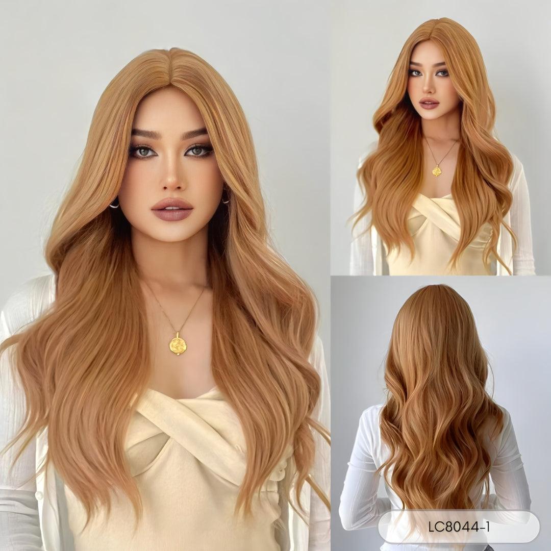 Long Ombre Wavy Wig with Bangs – Heat-Resistant Style - 26"+ / Natural Wavy / LC8044-1 - Lyvelle