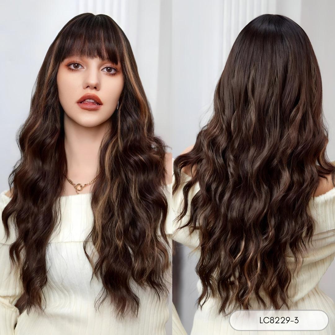 Long Ombre Wavy Wig with Bangs – Heat-Resistant Style - 26"+ / Natural Wavy / LC8229-3 - Lyvelle