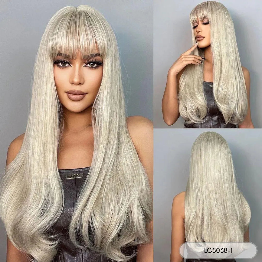 Long Straight Synthetic Wig with Bangs - Lyvelle