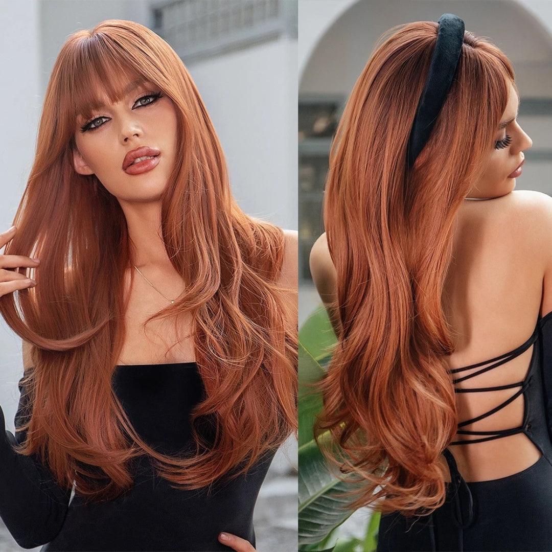 Auburn & Red Long Straight Wig with Bangs - 26"+ / Straight / LC028-1 - Lyvelle