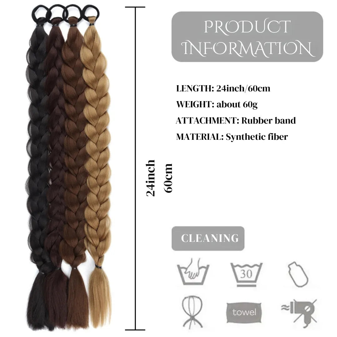 24-34 Inch Synthetic Twist Braid Ponytail Extension – Rubber Band Style - 24" / Twist Braid / 1B - Lyvelle