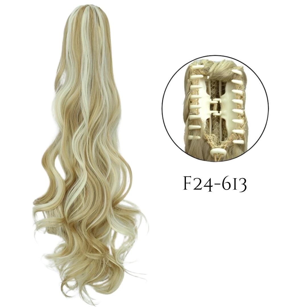 24-Inch Long Natural Wavy Claw Clip Ponytail - 24" / Natural Wavy / W-F24-613 - Lyvelle