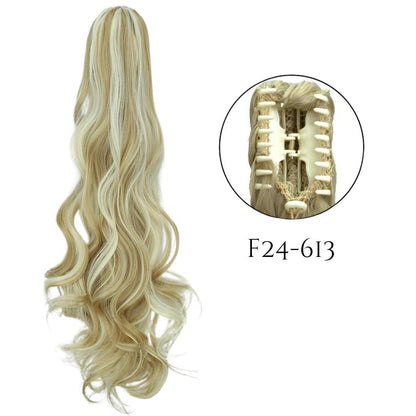 24-Inch Long Natural Wavy Claw Clip Ponytail - 24" / Natural Wavy / W-F24-613 - Lyvelle