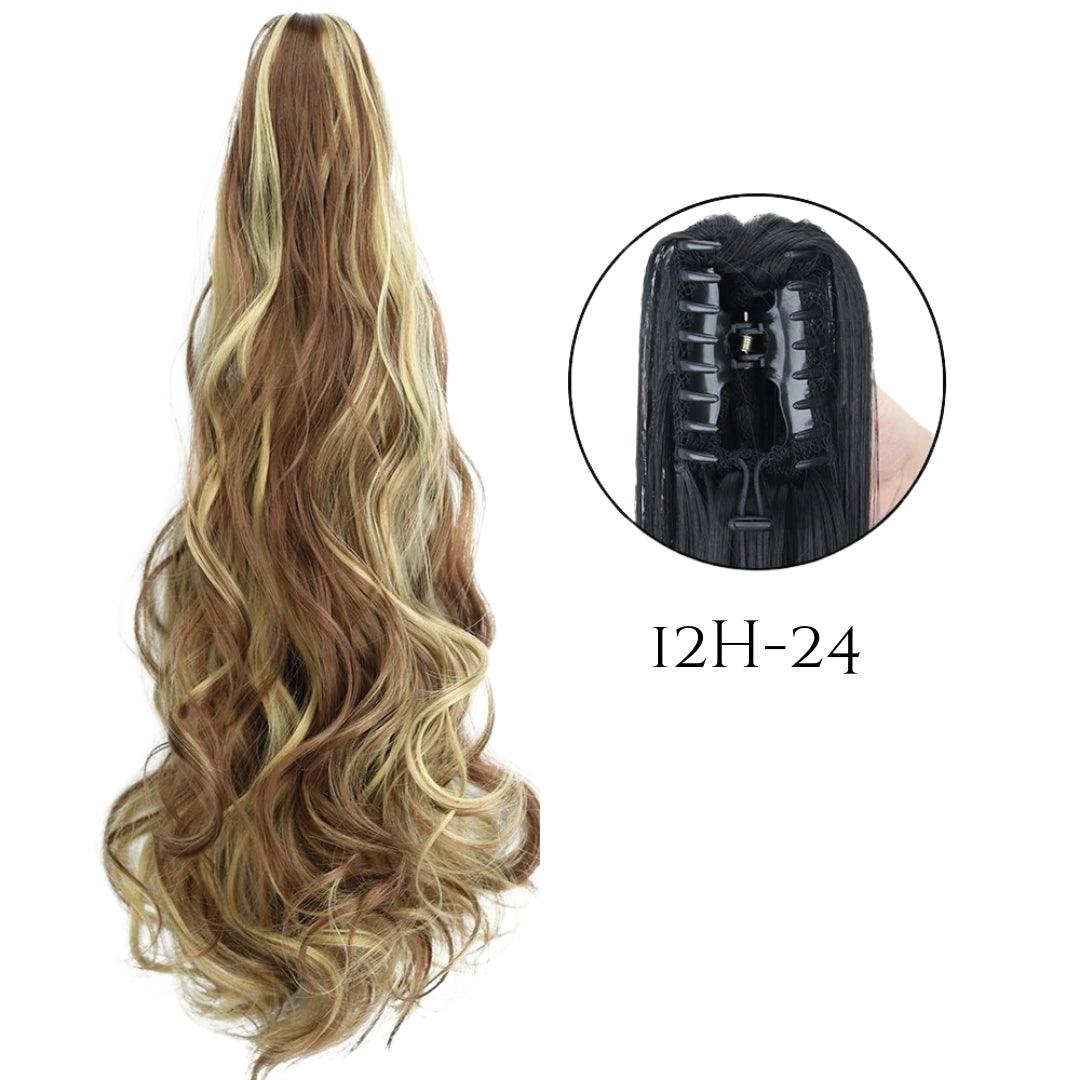 24-Inch Long Natural Wavy Claw Clip Ponytail - 24" / Natural Wavy / W-12H24 - Lyvelle