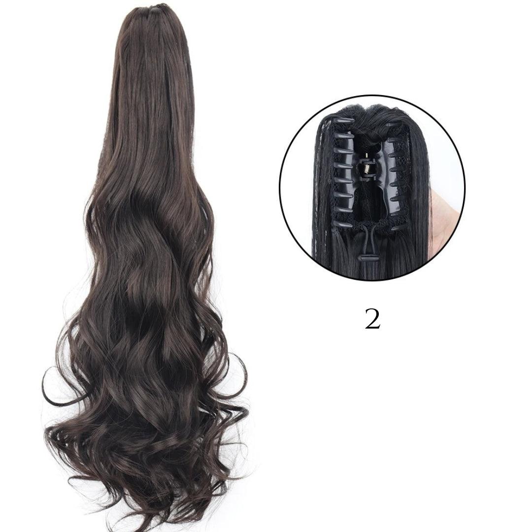 24-Inch Long Natural Wavy Claw Clip Ponytail - 24" / Natural Wavy / W-2 - Lyvelle