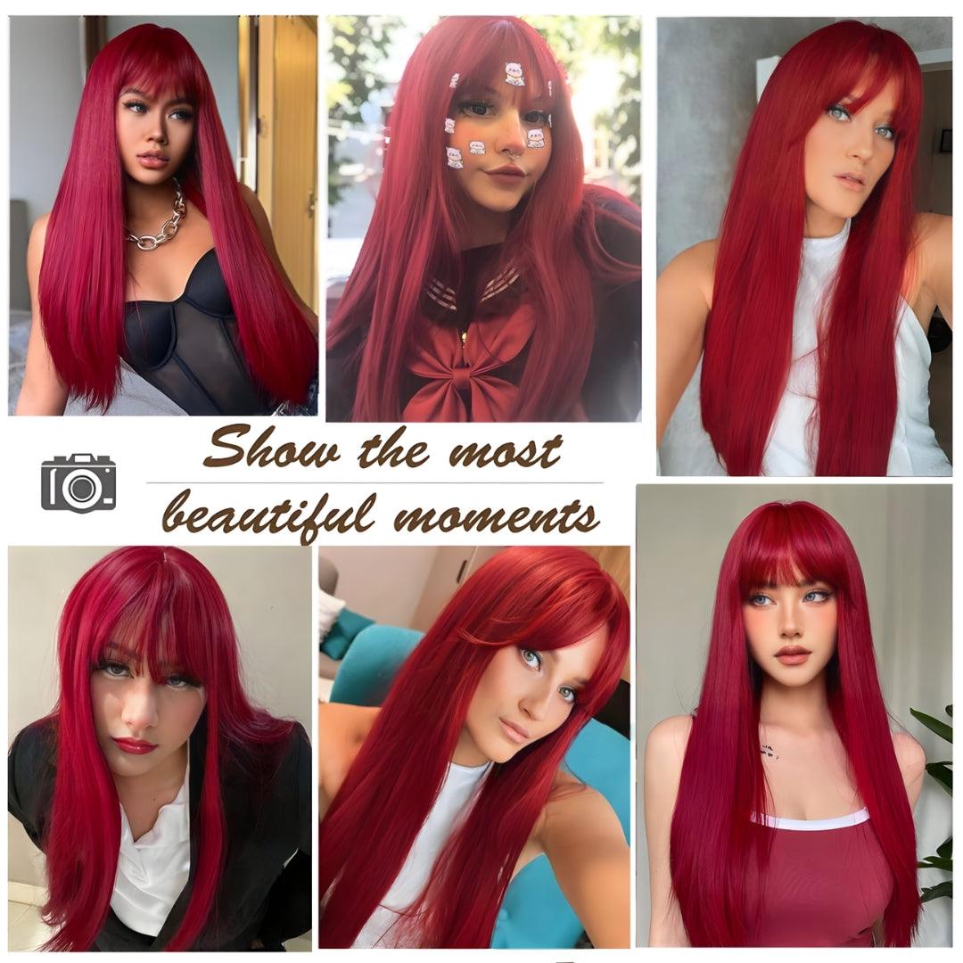 Long Straight Wine Red Wig – Heat-Resistant Synthetic Hair - 26" / Straight - Lyvelle