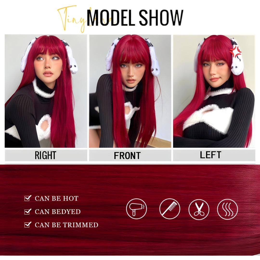 Long Straight Wine Red Wig – Heat-Resistant Synthetic Hair - 26" / Straight - Lyvelle