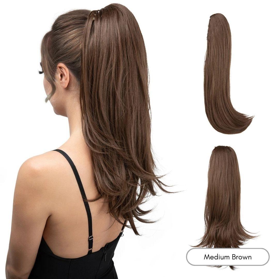 Long Silky Claw Clip Ponytail - 22" / Straight / Medium Brown - Lyvelle