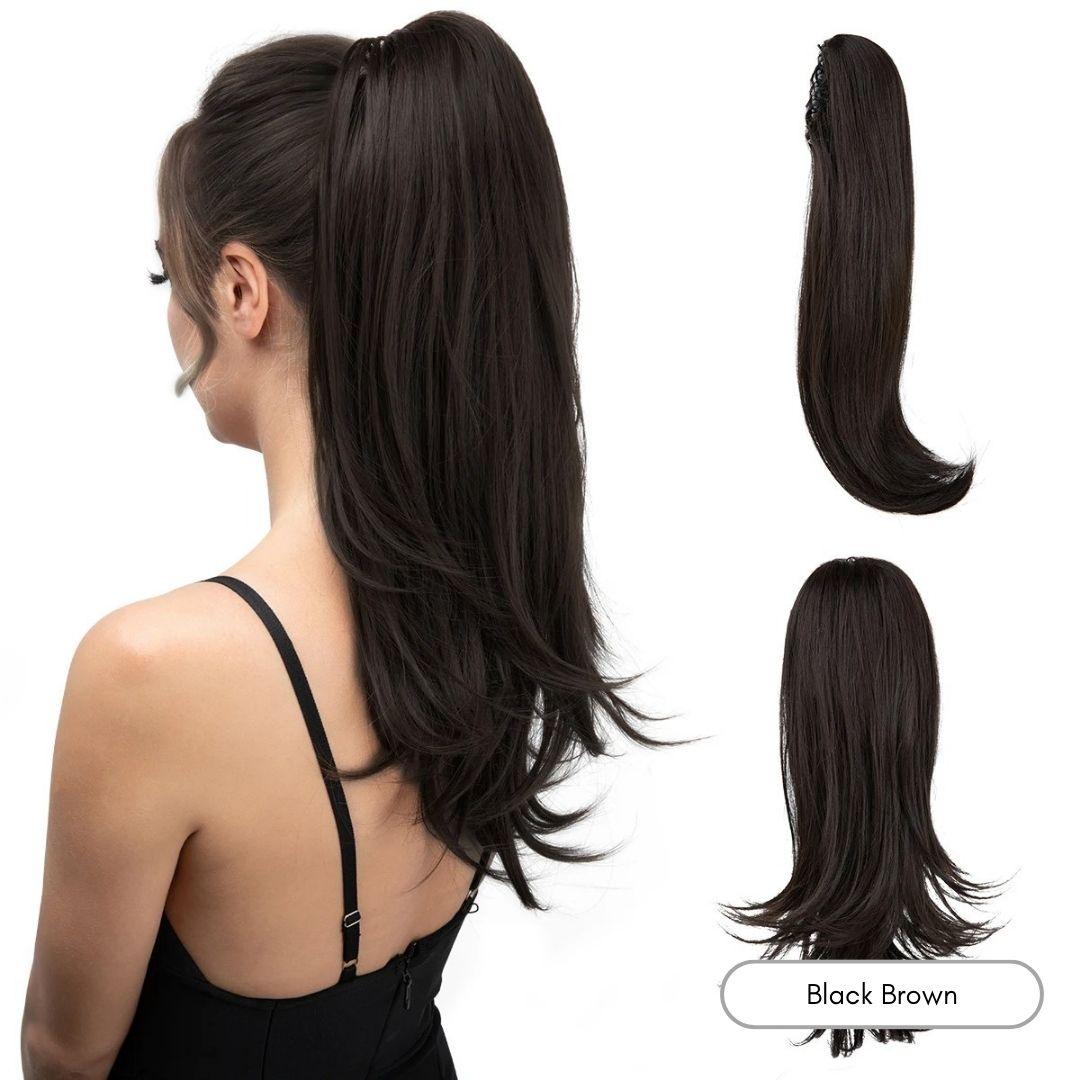 Long Silky Claw Clip Ponytail - 22" / Straight / Black Brown - Lyvelle