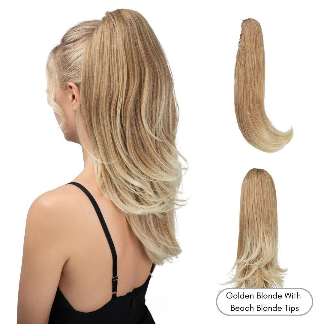 Long Silky Claw Clip Ponytail - 22" / Straight / Golden Blonde With Beach Blonde Tips - Lyvelle