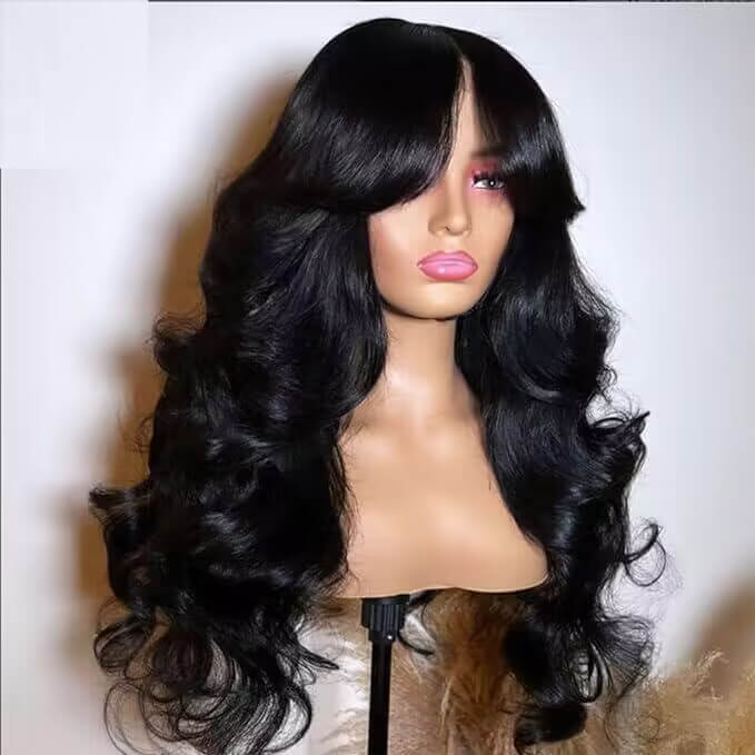 Pre-Styled Loose Body Wave Lace Front Wig with Face-Framing Curtain Bangs - 13x4 Glueless Design for Women - 14 / 13x4 Lace / 150% - Lyvelle