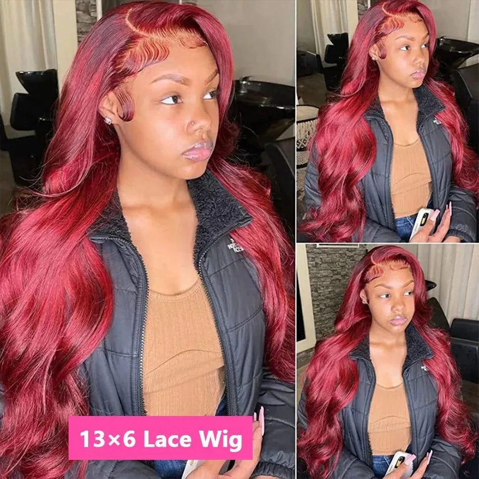 Burgundy Body Wave HD Lace Front Wig – 13x4 / 13x6 Glueless Human Hair - 18" / 13x6 HD Frontal Wig / Body Wave - Lyvelle