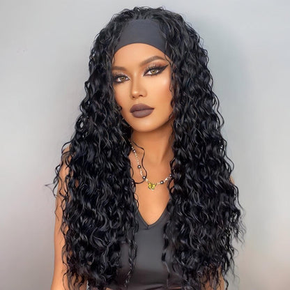 Natural Black Deep Wave Headband Synthetic Wig - 26"+ / Deep Wave - Lyvelle